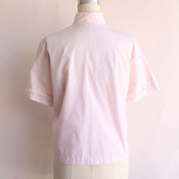 Vintage 1960s Blouse, Pink Cotton Tuxedo Front with Ruffled Lace Trim and Nehru - Picture 10 of 10